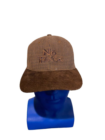Vintage No Fear 2 Embroidered Scripts Brown Plaid W Brown Brim Snapback Hat