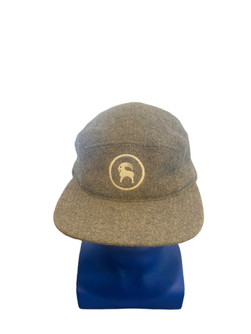 backcountry embroidered logo 5 panel gray wool Leather strap hat