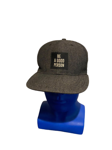 be a good person box patch black denim snapback hat