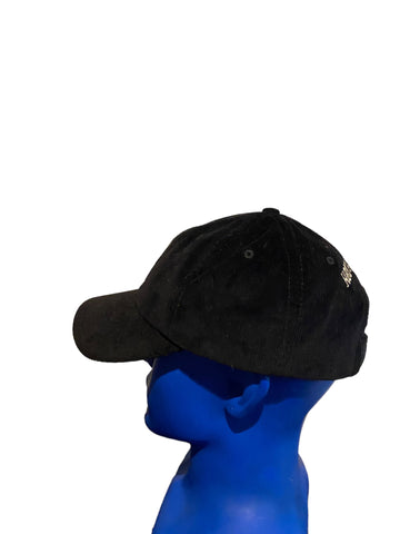 skull patch on back hooch booch script black corduroy adjustable strap hat