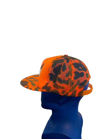 vintage i hunt white tails year round trucker hat camo and orange snapback puff print mohrs
