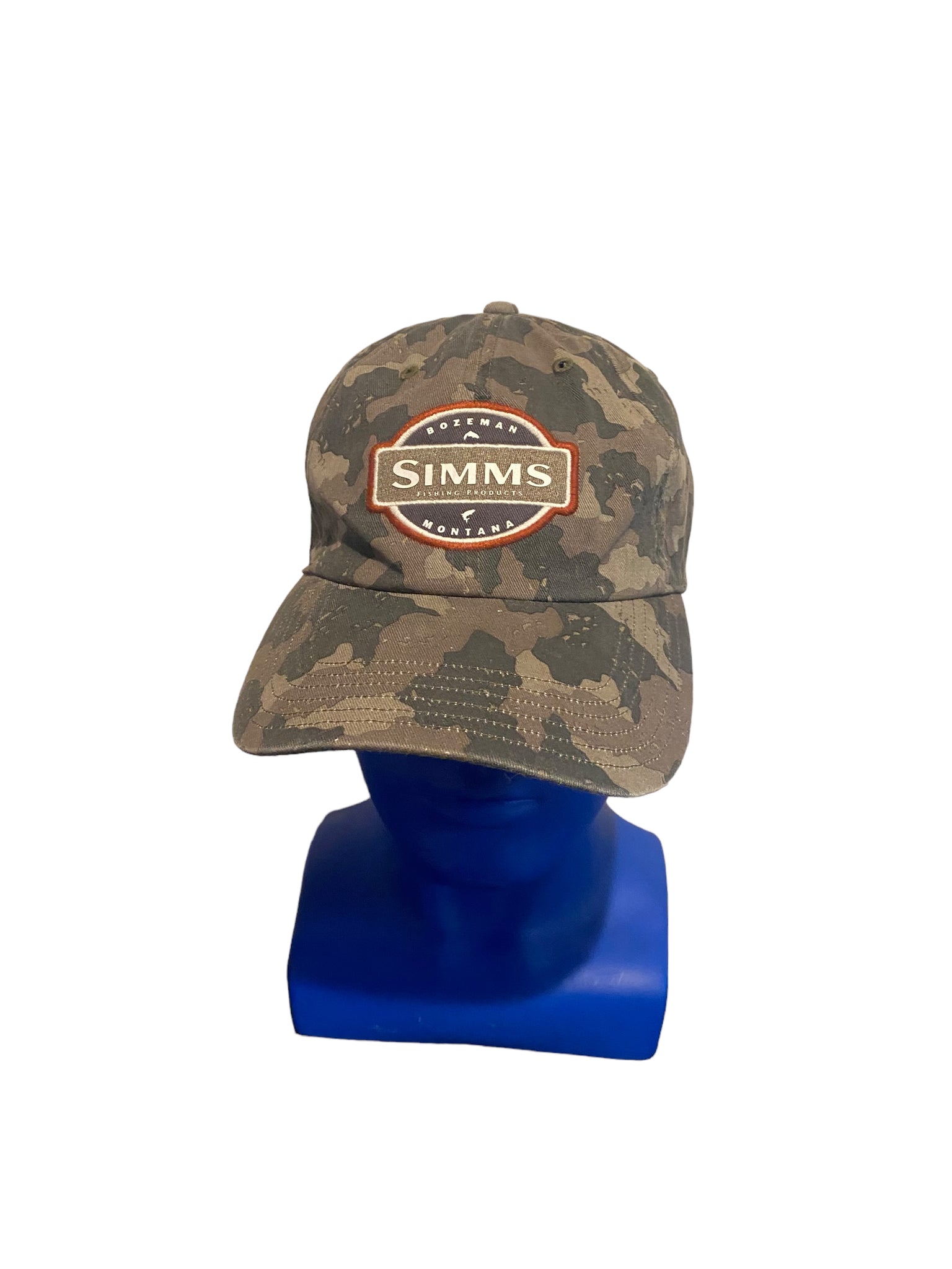Simms Fishing Products Strapback Hat Cap Bozeman Montana Camo Logo Patch New
