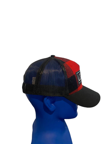 Cabelas Trucker Hat Cap Buffalo Plaid Black And Red Checker Pattern Mesh Hat