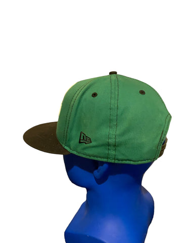 new era hawaii script and surfer and wave embroidered snapback hat Green N Black