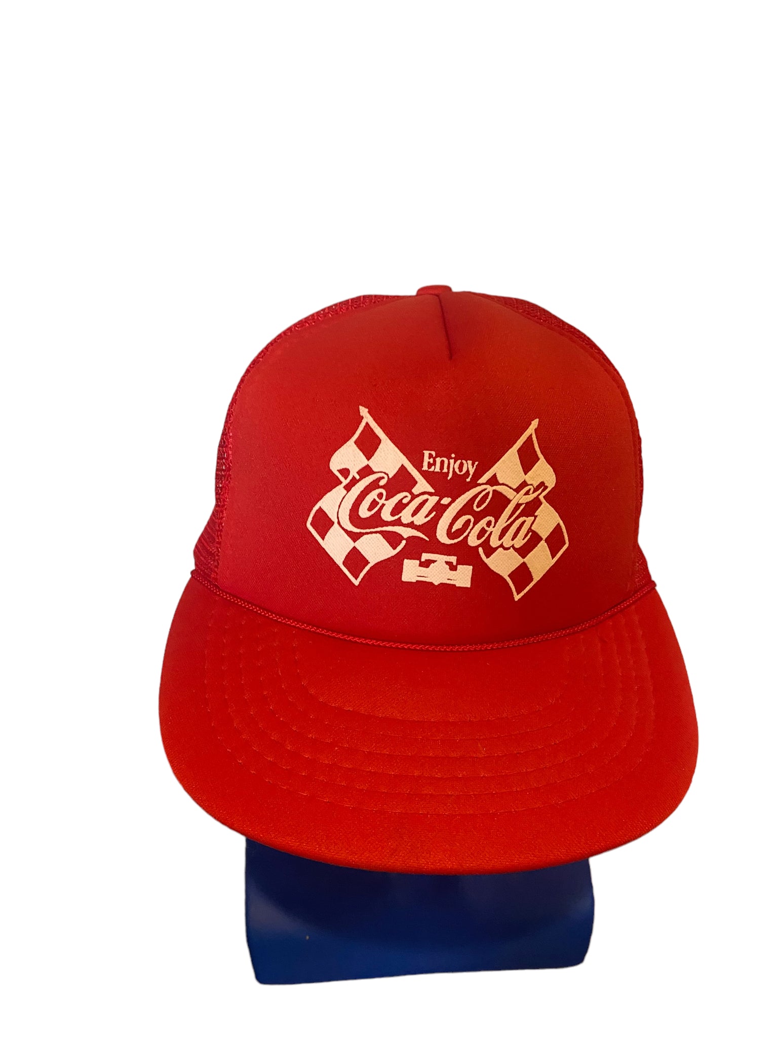 Vintage enjoy coca cola racing puff print logo trucker hat snapback