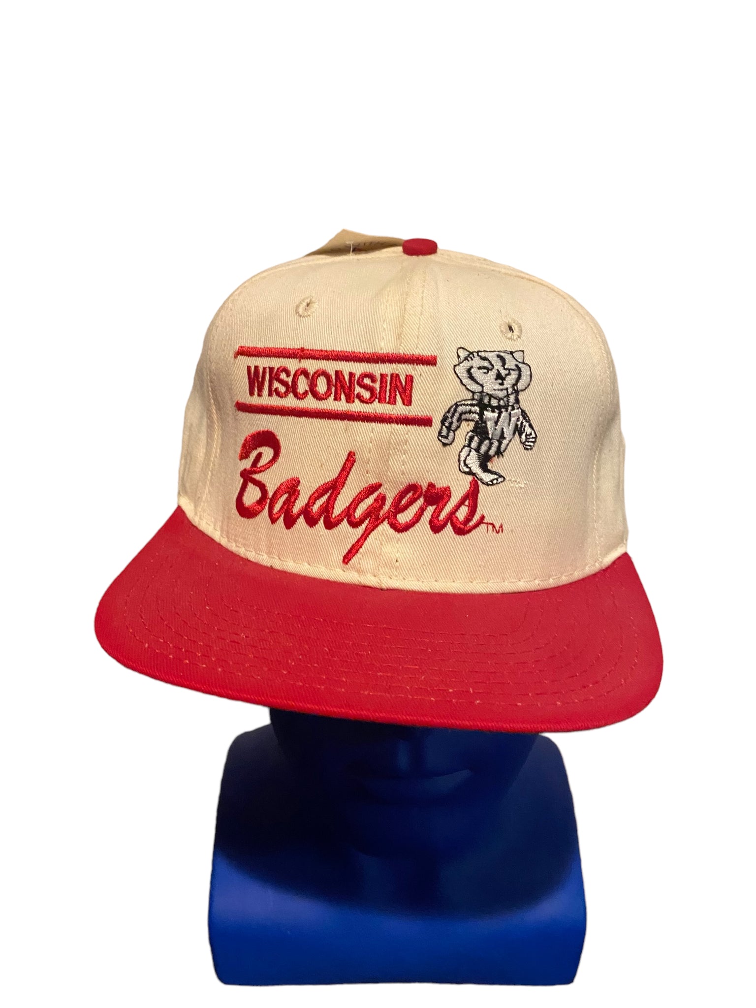 vintage wisconsin badgers script and logo embroidered ncaa snapback hat