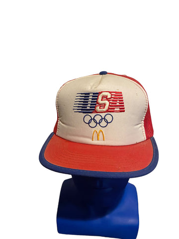 VINTAGE McDonald's USA Olympics Trucker Hat Red Mesh Snapback 1984 Los Angeles