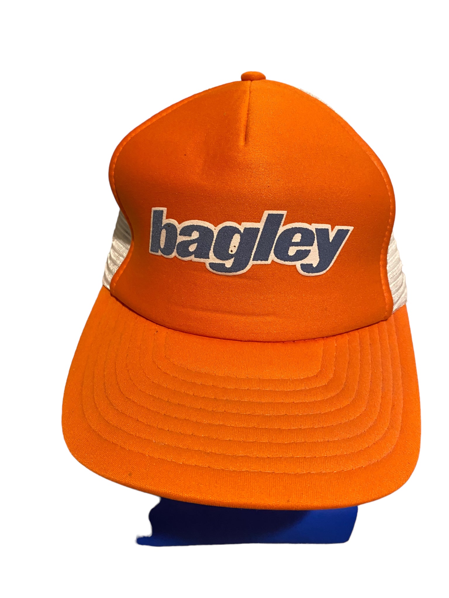 vintage bagley Fishing orange and white trucker Hat snapback Sportscap