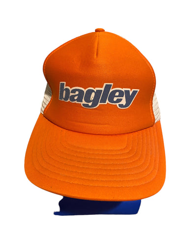 vintage bagley Fishing orange and white trucker Hat snapback Sportscap  brand