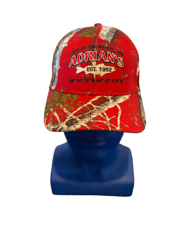 Land Of The Woods, Mn Adrians Embroidered Red And Camo Adjustable Strap Hat