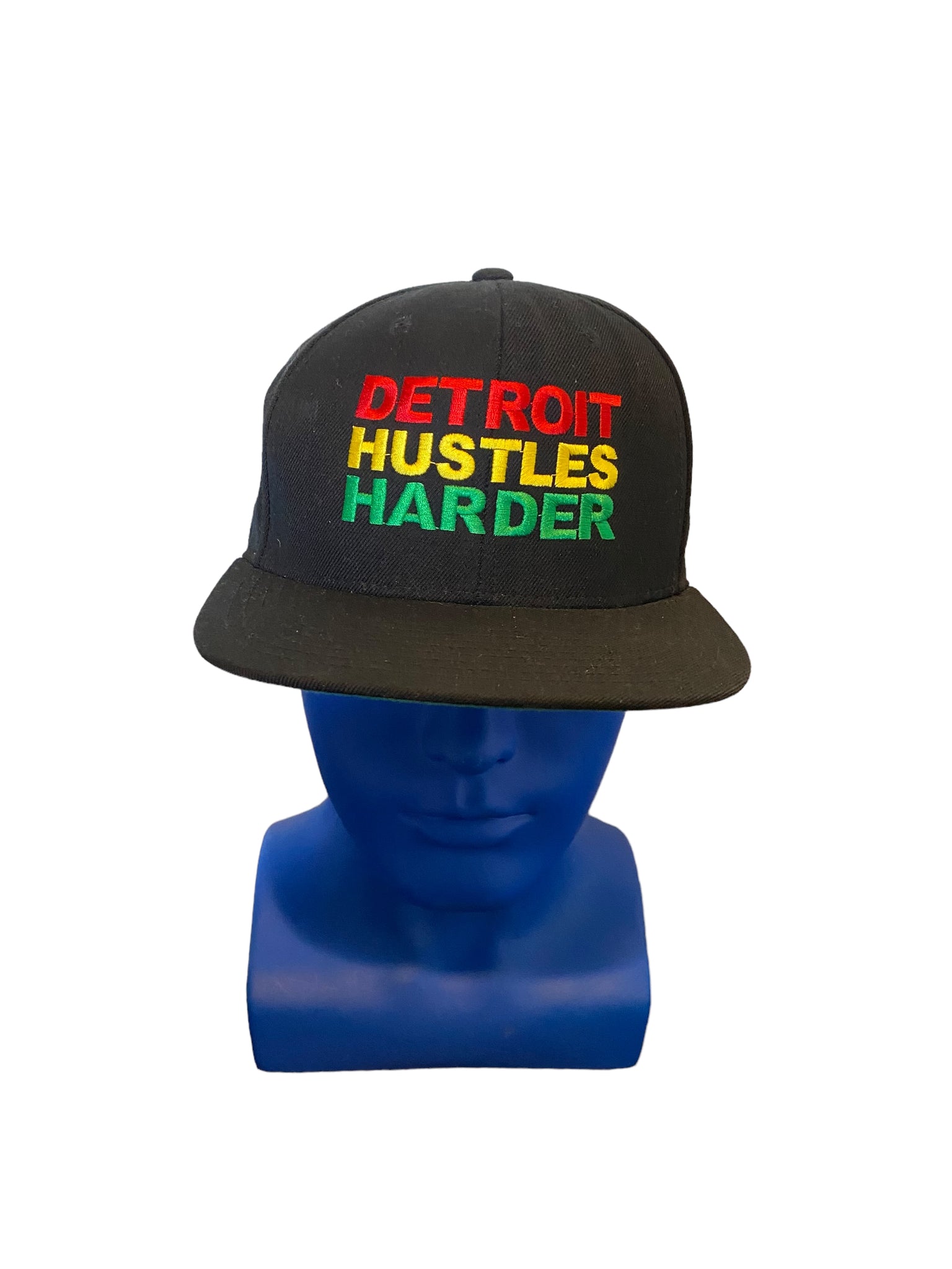 Detroit Hustles Harder Red Yellow Green Embroidered Script snapback
