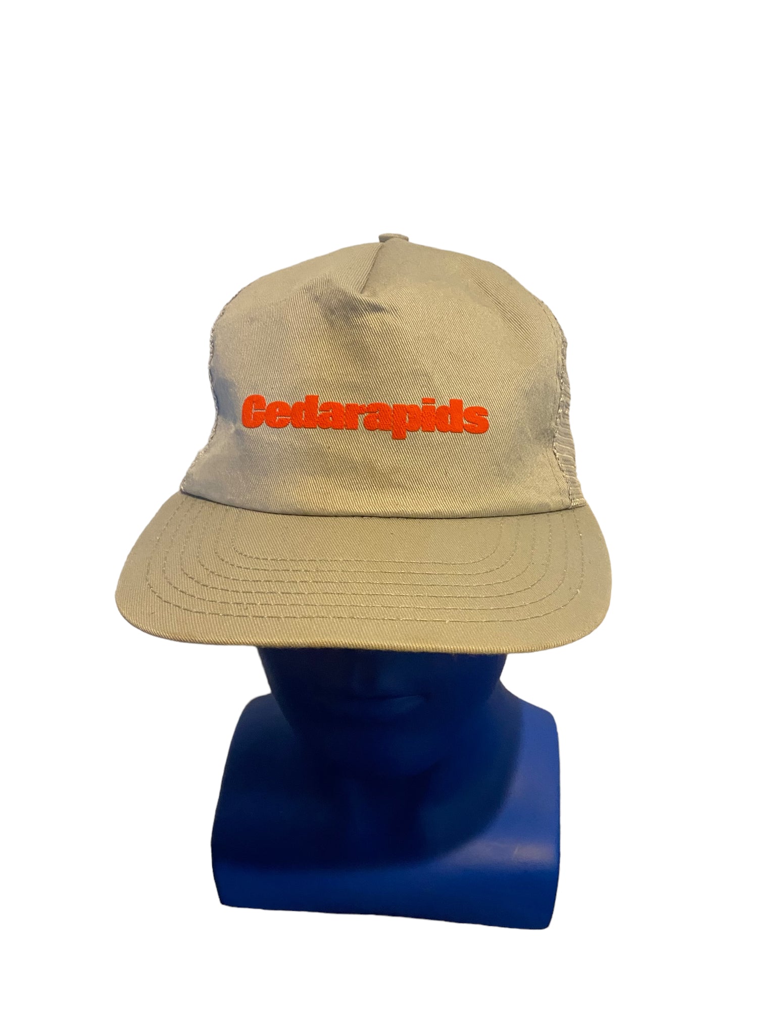 vintage cedarrapids puff print script trucker hat snapback gray