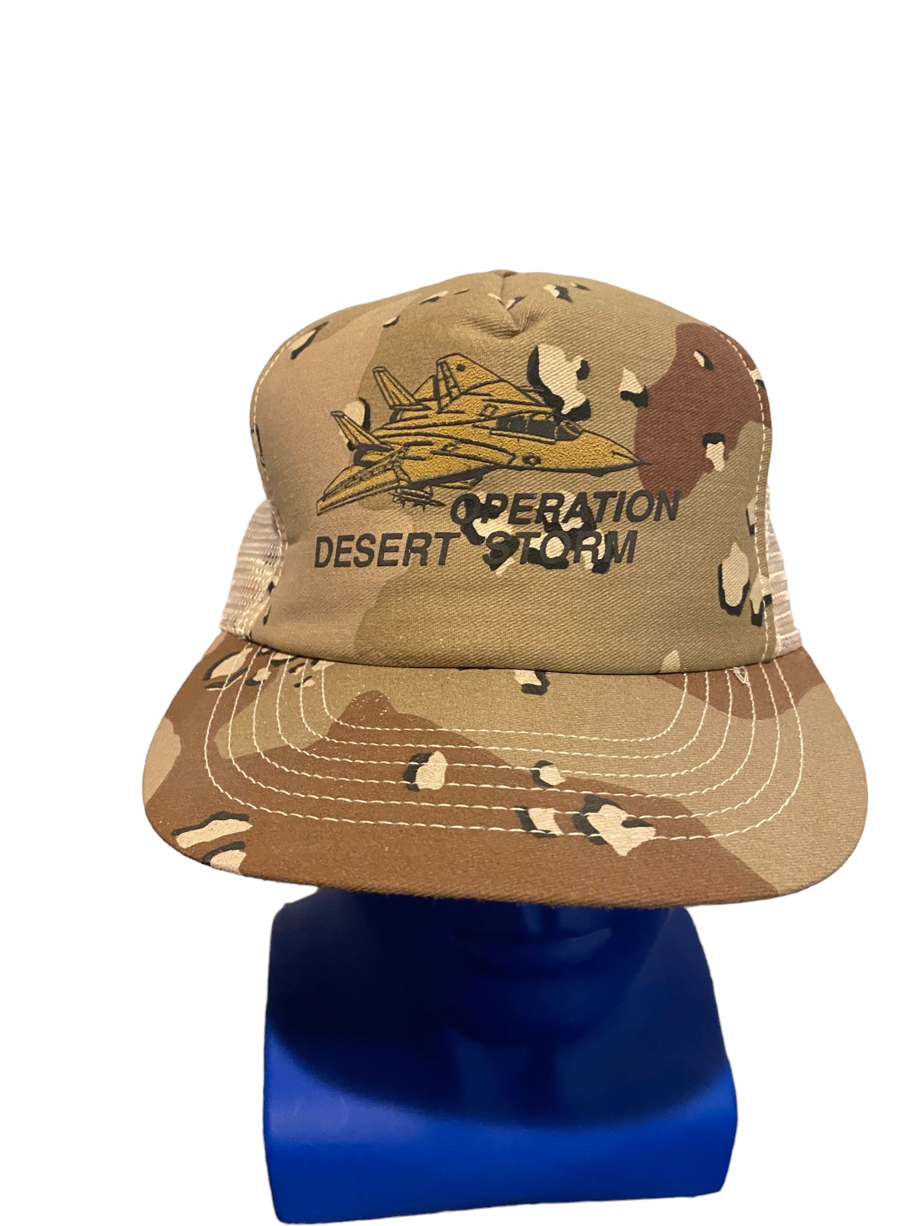 Vintage 90s Operation Desert Storm Camo Mesh Snapback Trucker Hat Cap