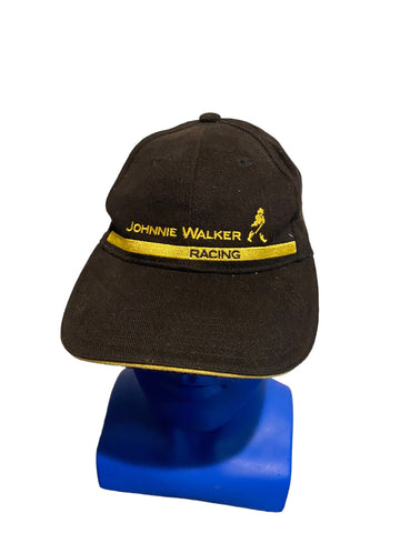 johnnie walker racing embroidered logo and script leather strap hat