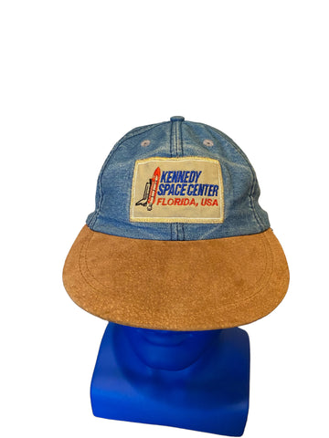 vintage kennedy space center florida usa patch denim hat with leather strap