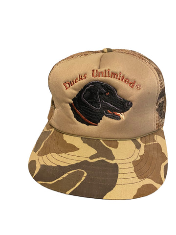 Vintage Ducks Unlimited Camo Labrador Embroidered SnapBack Trucker Hat