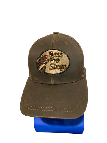 bass pro shop logo patch faux leather hat  adjustable strap