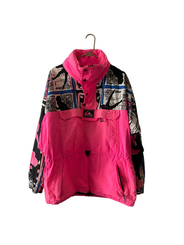 Rare vintage quicksilver pullover sky jacket neon pink quarter zipper size xl