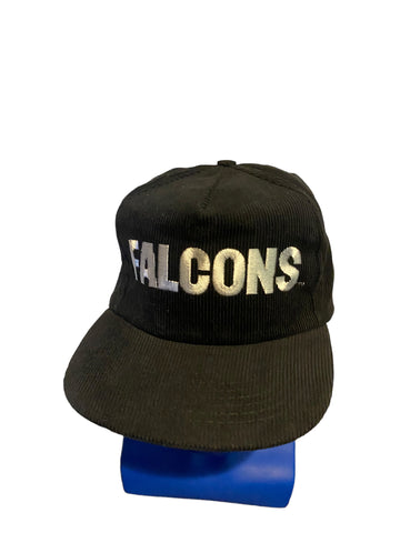Vintage NFL ATLANTA FALCONS 80s 90s Black CORDUROY Hat Cap Snapback 