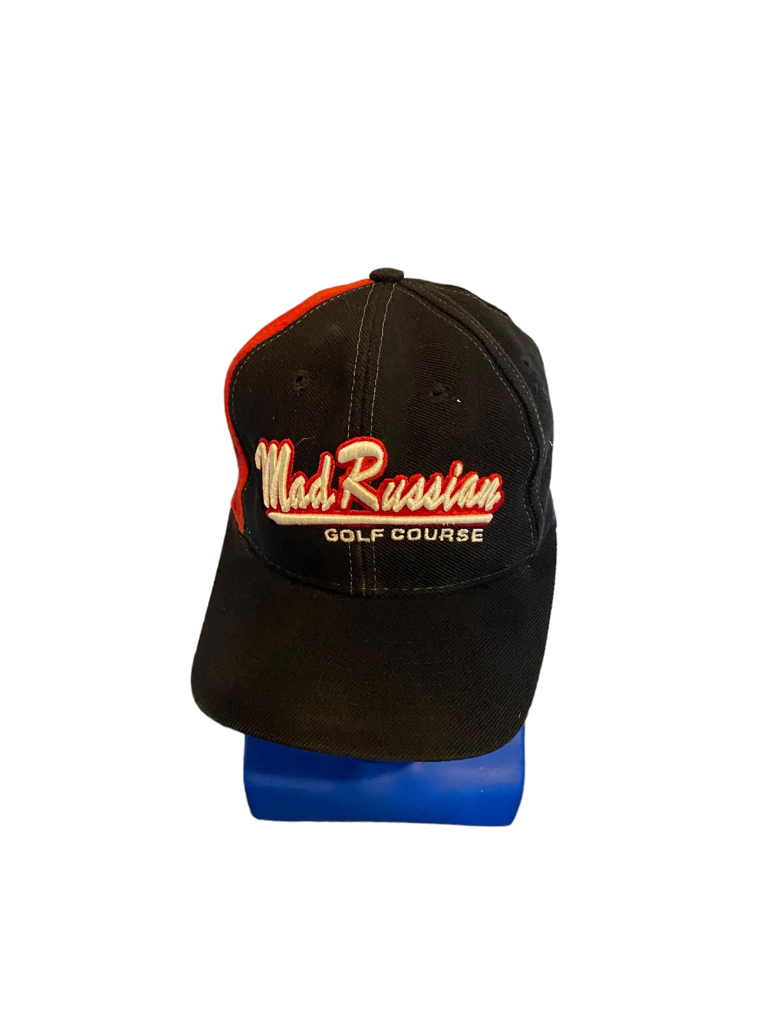 Vintage mad russian golf course embroidered script w dancer on side strap hat