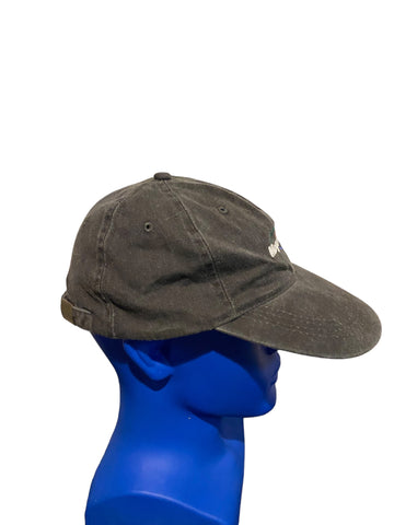 vintage megavision embroidered black denim adjustable strap hat long brim