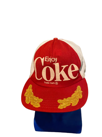vintage enjoy coke trade mark with gold leaf accents hat Snapback