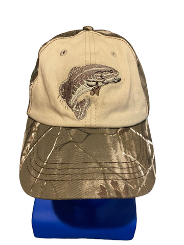 woodland creek camo embroidered bass fish on front adjustable hat