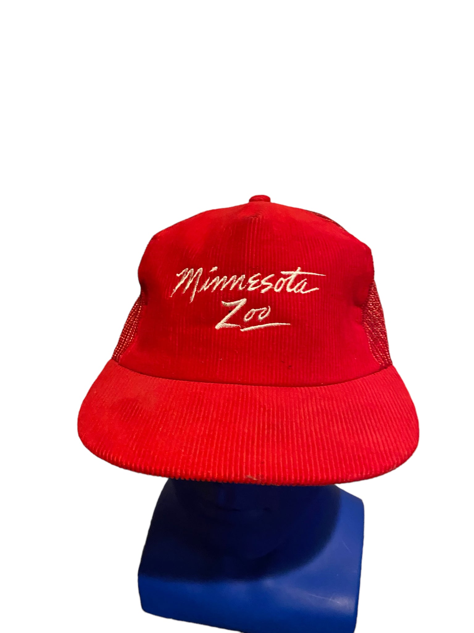 vintage minnesota zoo script corduroy trucker hat snapback Red Made In Korea