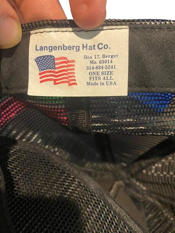 Vintage langenberg hat trucker hat w 3 stripes on side green and pink snapback