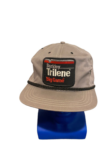 Vintage BERKLEY Trilene Big Game Patch Adjustable Trucker Hat Gray Made In USA