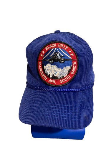 Vintage black hills ellsworth afb, south dakota patch rope corduroy hat adj stra