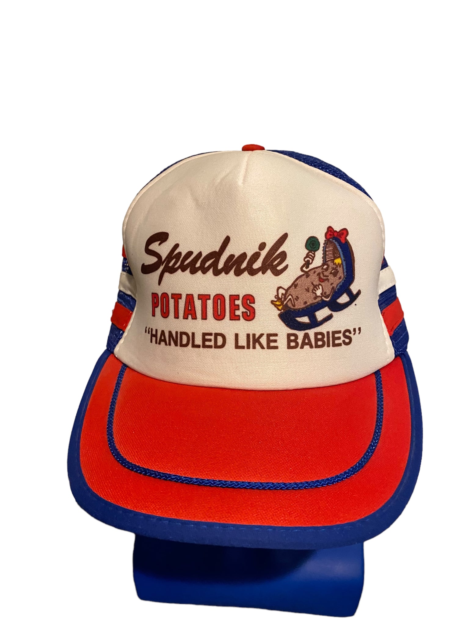 Vintage spudnik potatoes handled like babies trucker hat snapback 3 stripes on sides