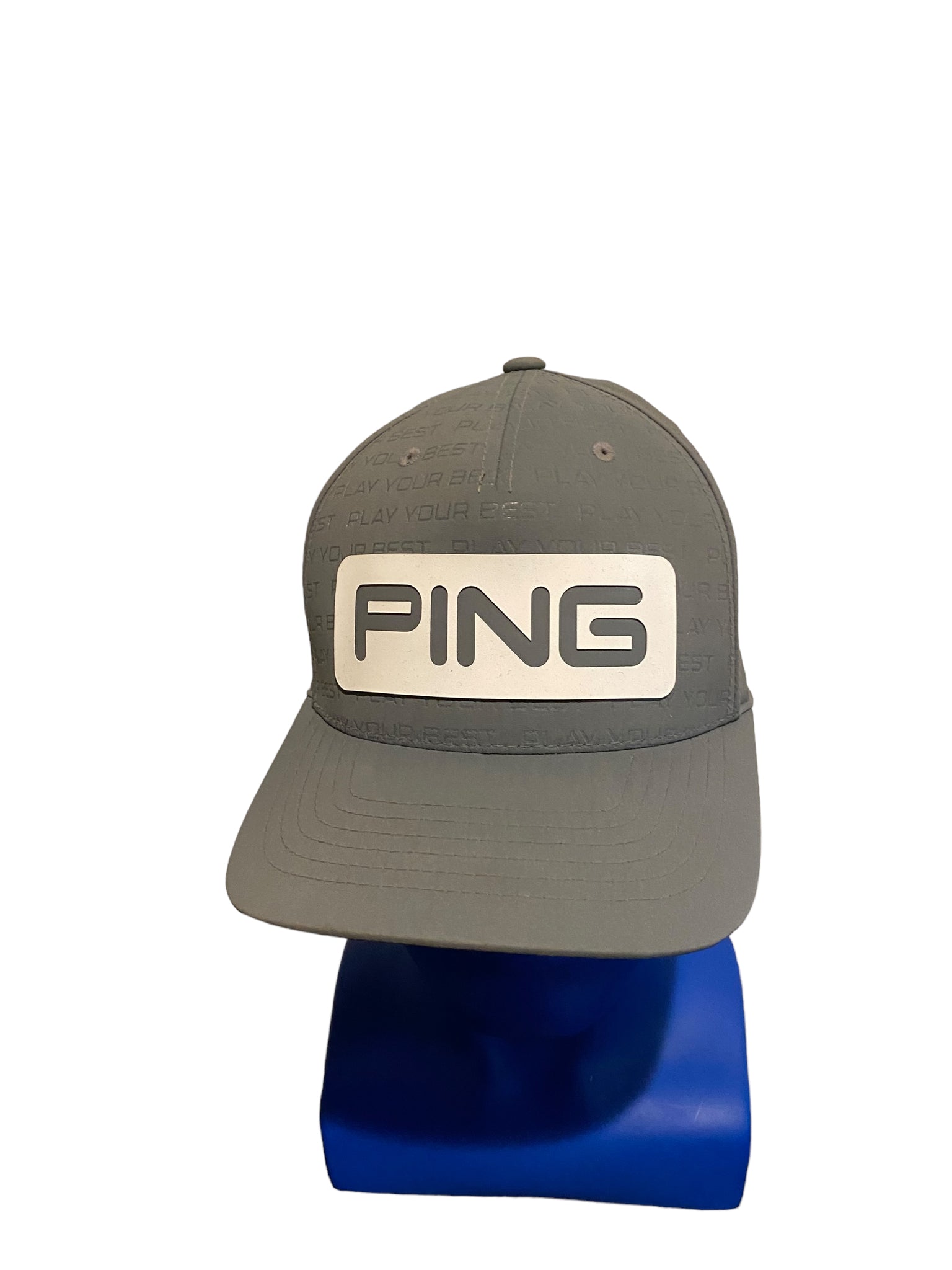PING White Patch Debossed Play Your Best Golf Cap Hat Flexfit 110 Grey snapback