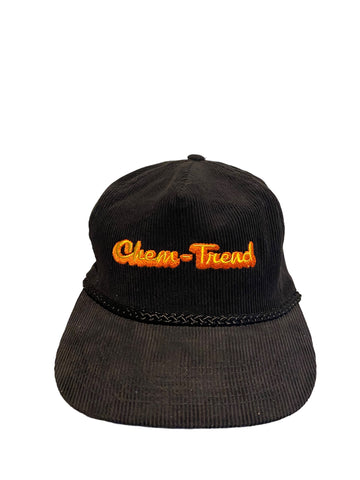 ‏vintage chem-trend script rope black corduroy snapback hat