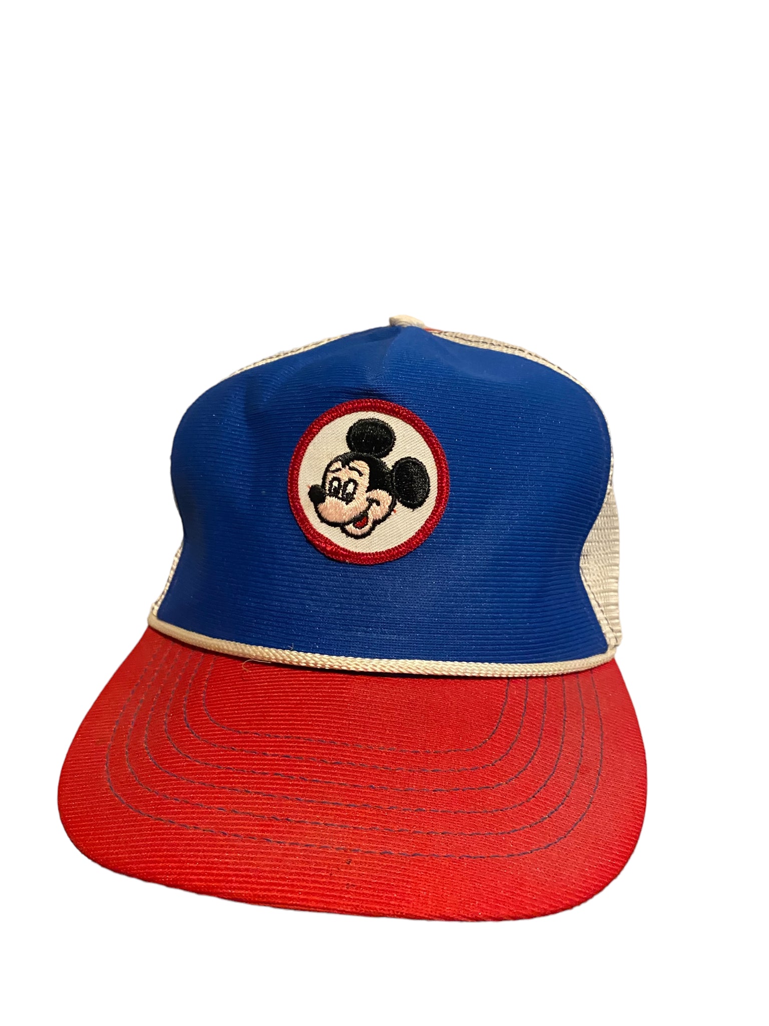 Vintage Walt Disney Mickey Mouse Patch Snapback Trucker Hat Red White Blue S/m
